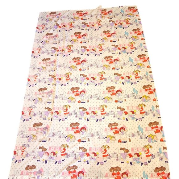 Vintage Cabbage Patch Kids Twin Bed Sheet 66 X 94 Fabric Upcycle White Pink - Picture 3 of 9